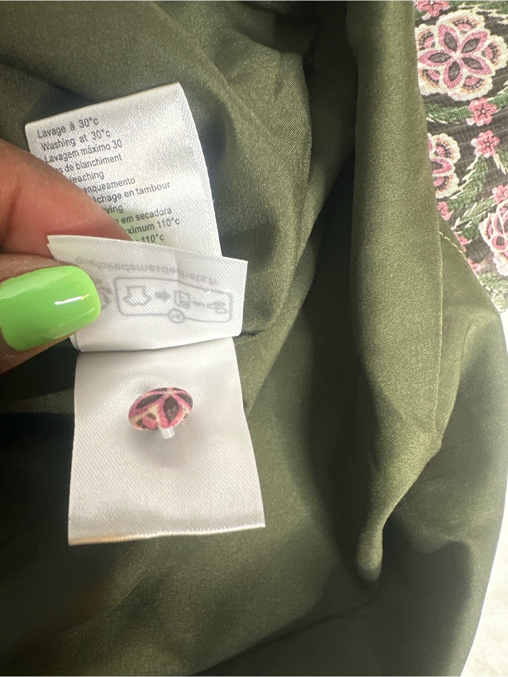 Molly Bracken Olive Tunic Dress with Pink Floral Print - Picture 7 of 7